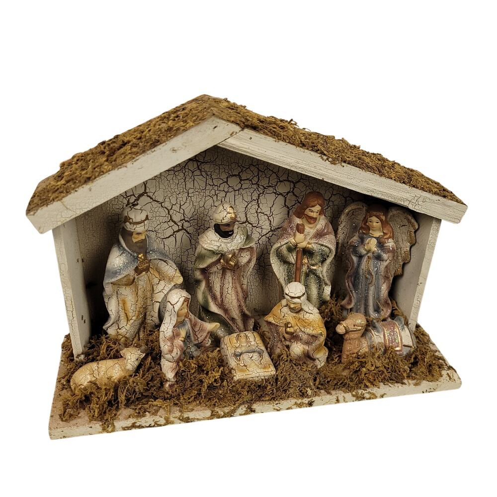 Vintage TII Collections Nativity Scene 9 Pc Creche Stable Christmas Set Complete